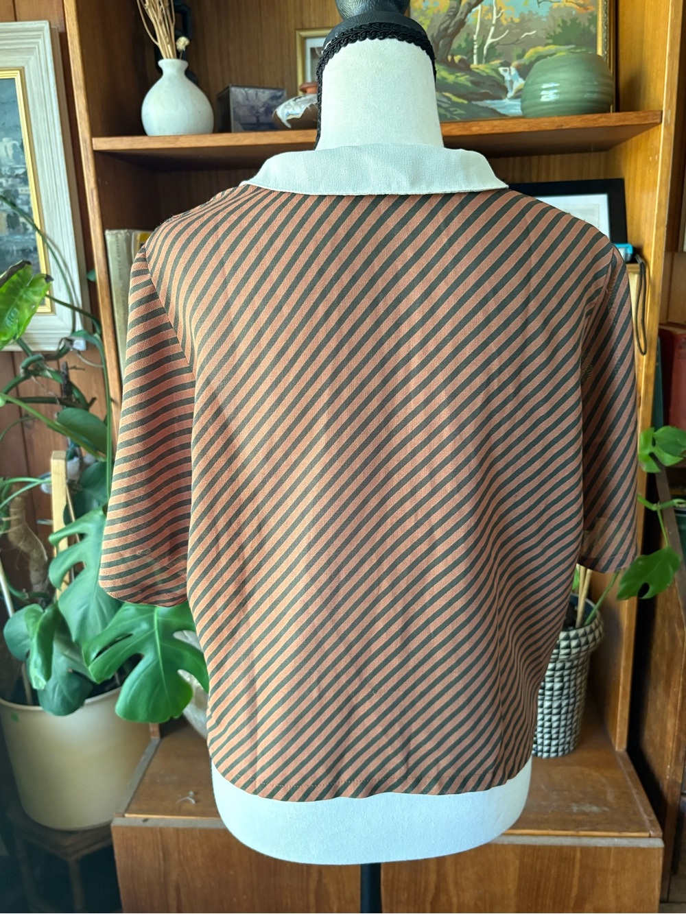 80s Vintage Stripe Peter Pan Collar Blouse M - Picture 6 of 6
